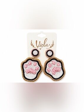 Viola Beaded Paw Print Statement Earrings | Dog Lover Pink Paw Jewelry | NWT